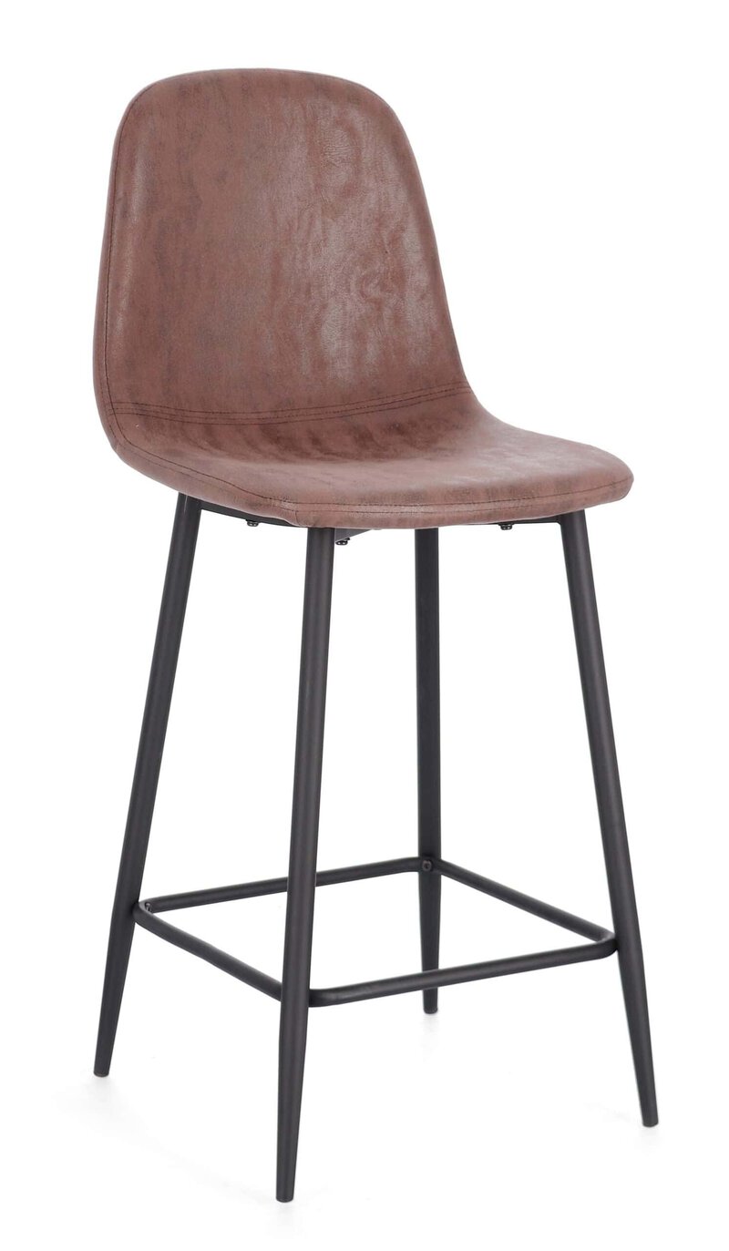Sedia in pelle marrone con struttura in metallo nero, ideale per arredamento di design e comfort.