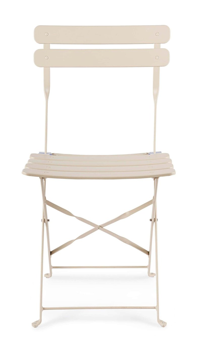 Sedia pieghevole in metallo bianco, ideale per esterni e interni, leggera e resistente.
