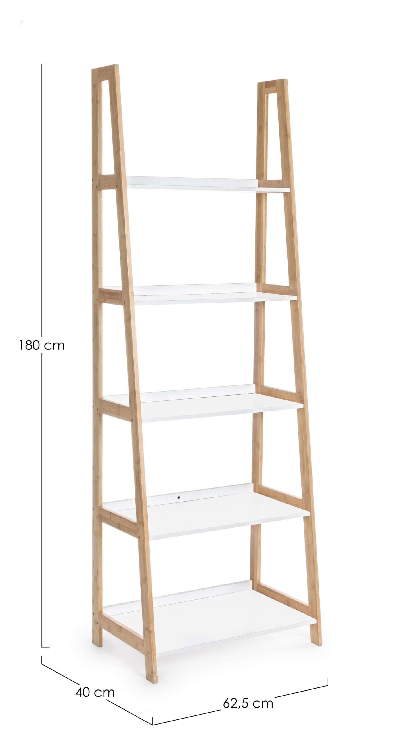 Scaffale in legno e bianco con ripiani, stile moderno e funzionale.