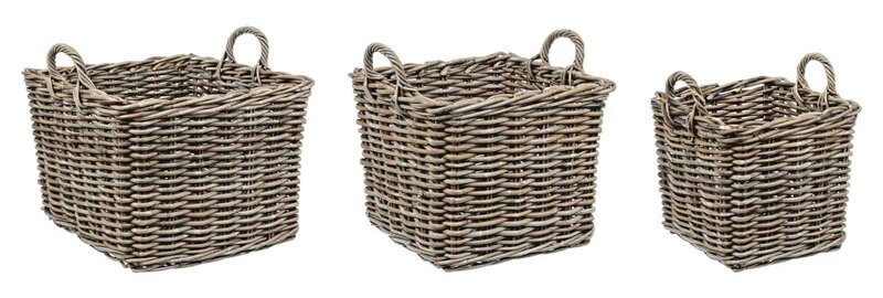 Cestini di vimini quadrati decorativi per arredo casa e giardino.