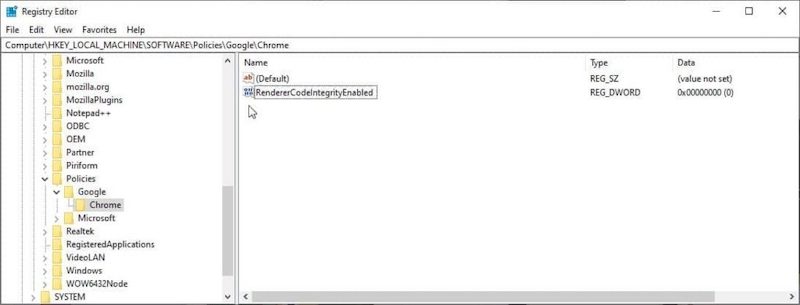 Disable-the-RendererCodeIntegrity-Using-the-Registry-Editor