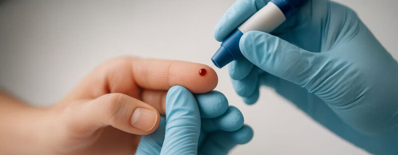Kapillarblutentnahme durch Fingerstich zur schnellen Blutuntersuchung beim Patienten