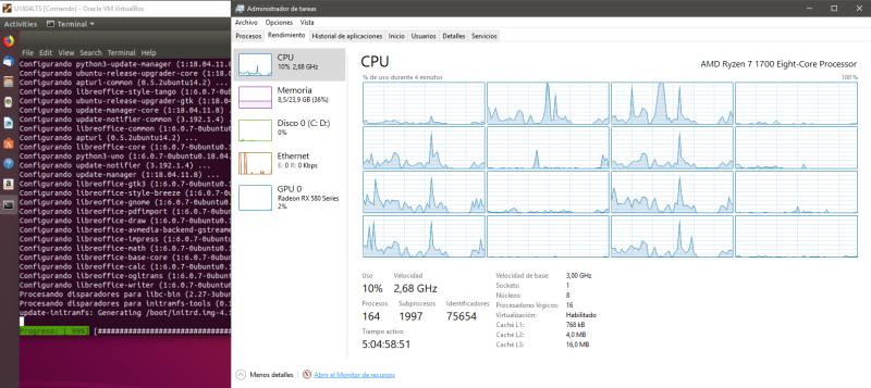 VM Ubuntu 18.04 LTS lanzada en Windows 10 por defecto.