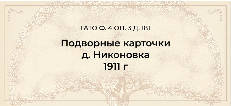 Подворные карточки д. Никоновка 1911 г