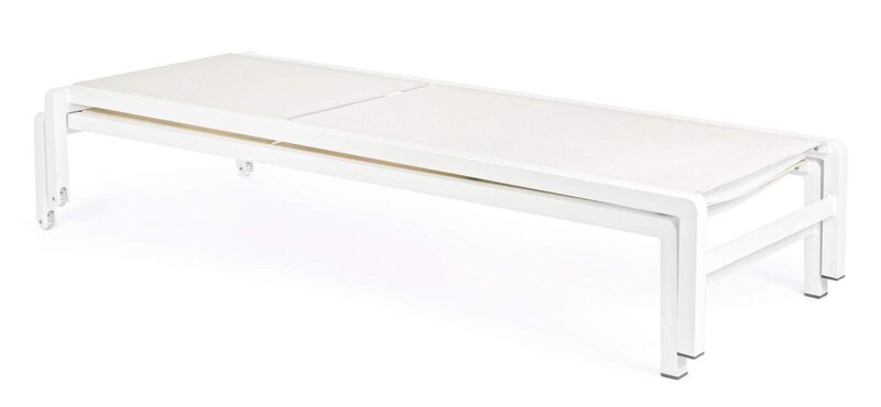 Tavolo da esterno bianco con design moderno, perfetto per giardini e terrazze.