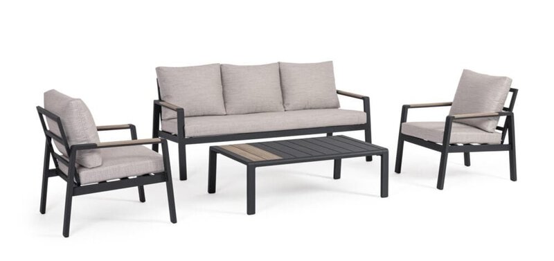 Mobili da giardino in teak e metallo, set elegante per spazi outdoor.