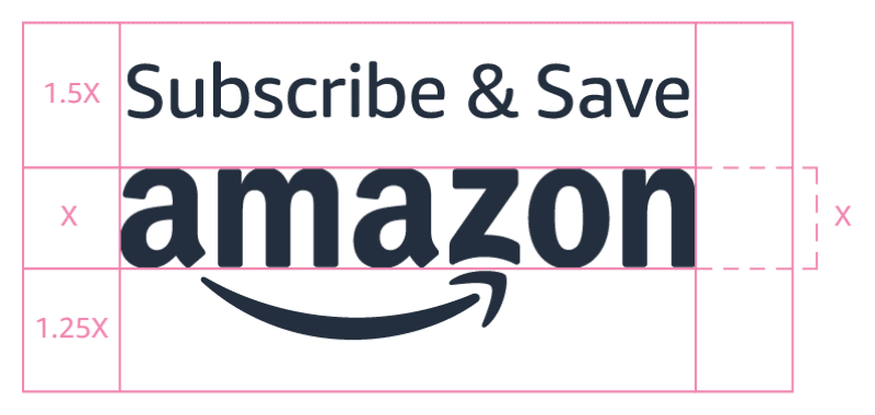 Amazon Brand Usage Guidelines for PPC Subscribe and Save Badge Stacked Spacing
