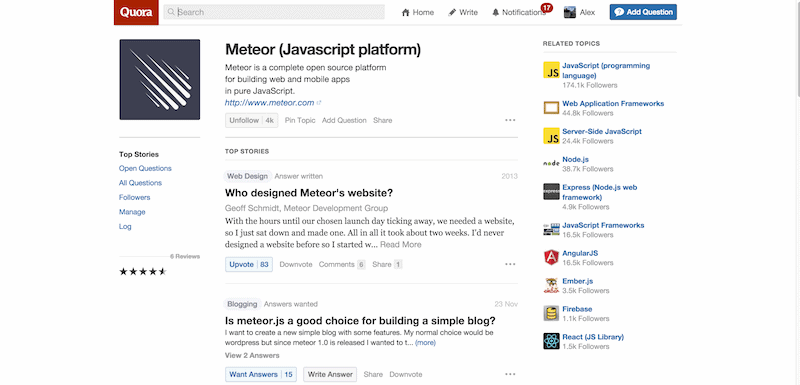 Quora - meteor developer