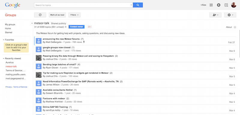 Google Groups - meteor developer