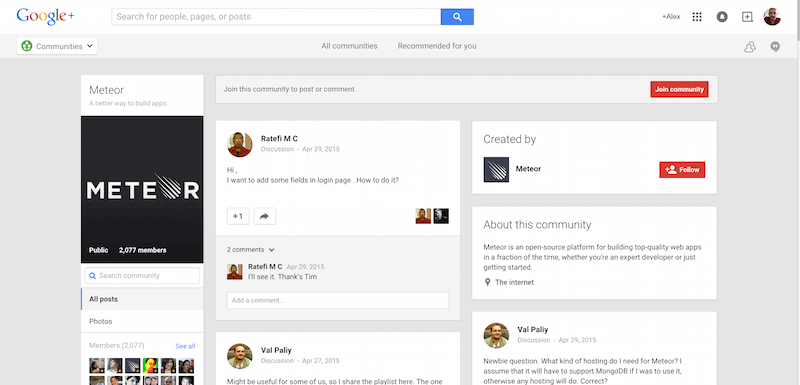 Community Google - meteor developer