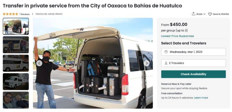 oaxaca to huatulco private shuttle pricing