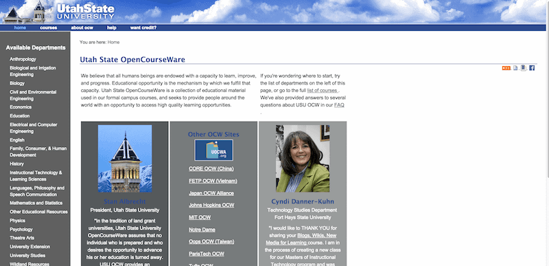 Utah State OpenCourseWare — Free Online Course Materials — USU OpenCourseWare