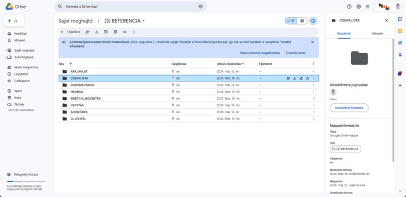 Google Drive kezelőfelület