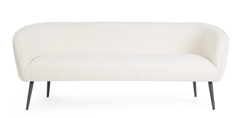 Sofà in tessuto bianco con gambe nere, stile minimalista e design elegante per arredo soggiorno.