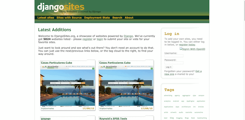 Latest Additions DjangoSites.org Powered by Django