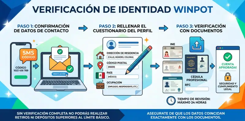 Proceso para verificar la identidad y subir documentos en Winpot.
