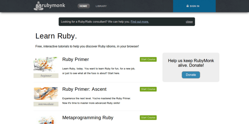 RubyMonk Interactive Ruby tutorials