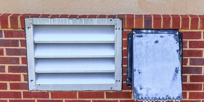 dryer vent - check dryer vent - brick wall with metal dryer vent installed