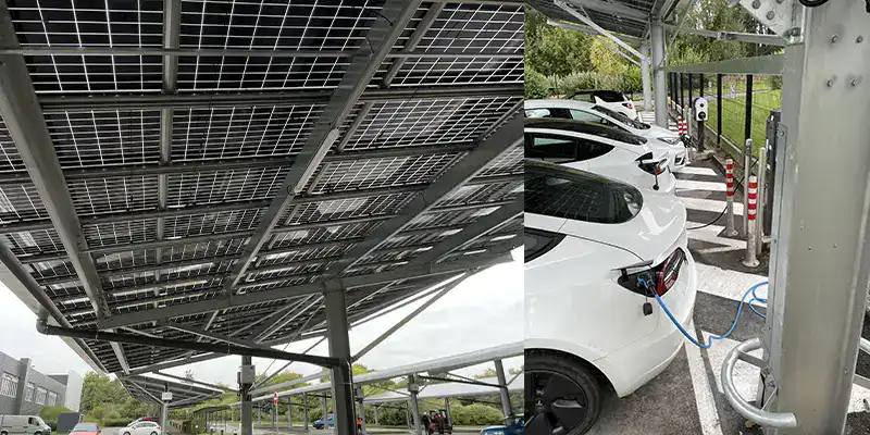 Vue de dessous d'une ombrière photovoltaïque