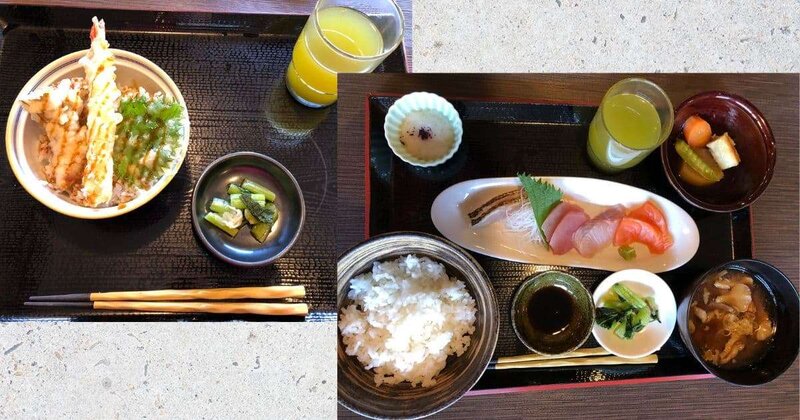 道の駅小谷にある食事処鬼の厨で食べた天丼とお刺身の定食