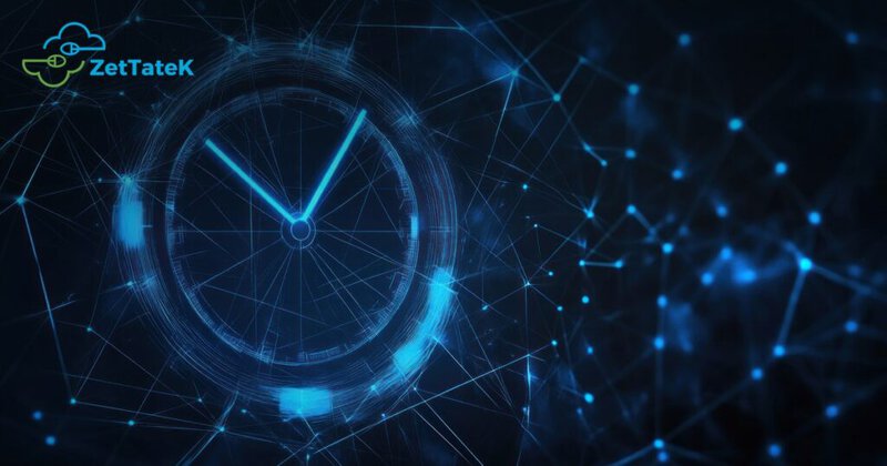 Reloj digital sobre una red de nodos, que representa las 8.760 horas del año que un SOC tiene que cubrir