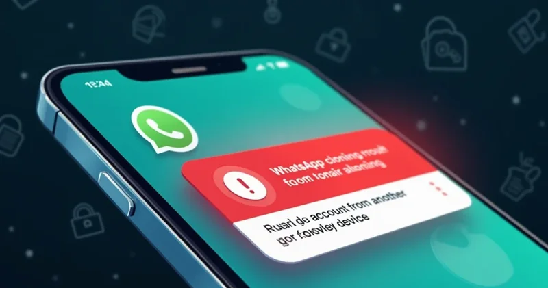 Tela de celular mostrando aviso de clonagem do WhatsApp com ícone de alerta vermelho