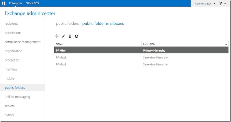 Exchange Admin Center Public Folders Settings