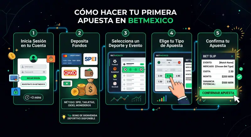 Pasos para realizar primera apuesta deportiva en BetMexico