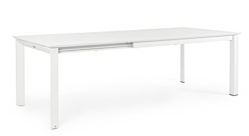 Tavolo da giardino pieghevole in alluminio bianco resistente alle intemperie.