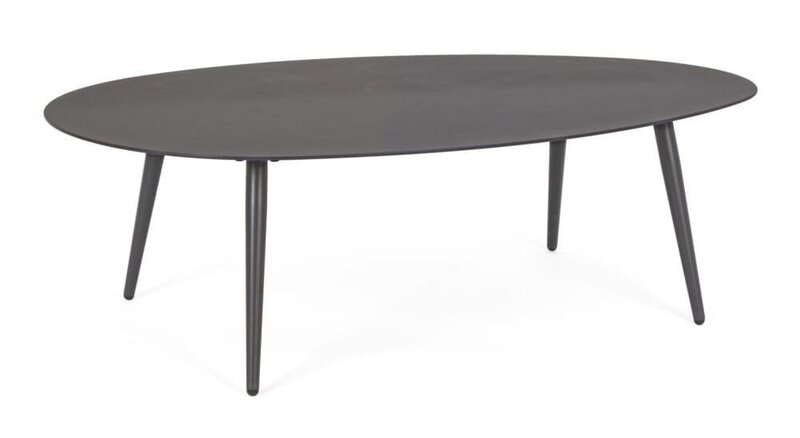 Tavolo nero con design minimalista e moderno, perfetto per salotti e spazi living contemporanei.