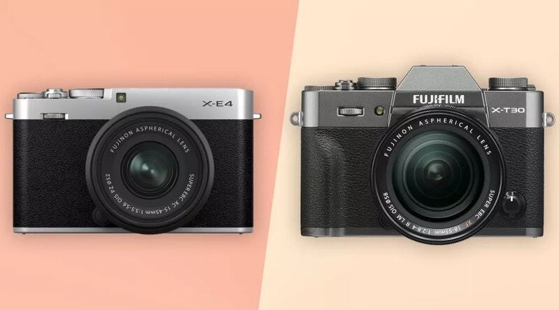 Разница между Fujifilm X-E4 и Fujifilm X-T30: какую беззеркальную камеру лучше купить? 2 Fujifilm X-E4 и Fujifilm X-T30 - вид спереди