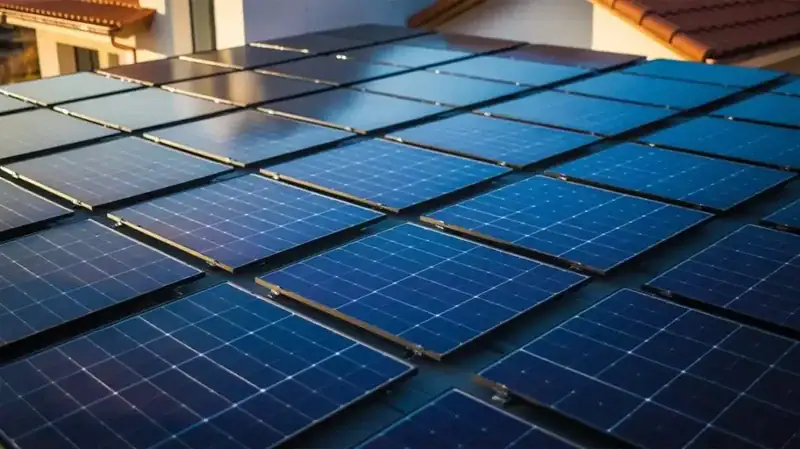 Residential rooftop solar panel system installed on a modern home