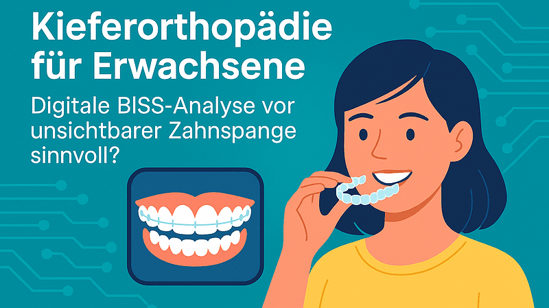 Erwachsener mit unsichtbarer Zahnspange nutzt digitale BISS-Analyse (BissCheck)