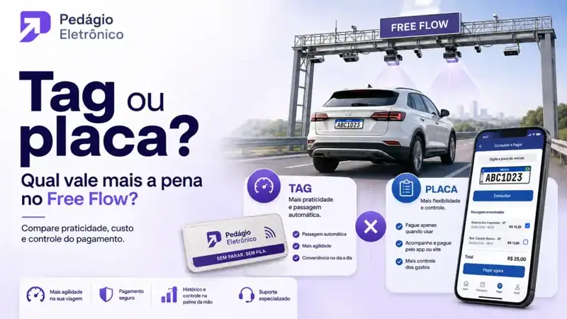pagar pedagio free flow por tag ou pela placa
