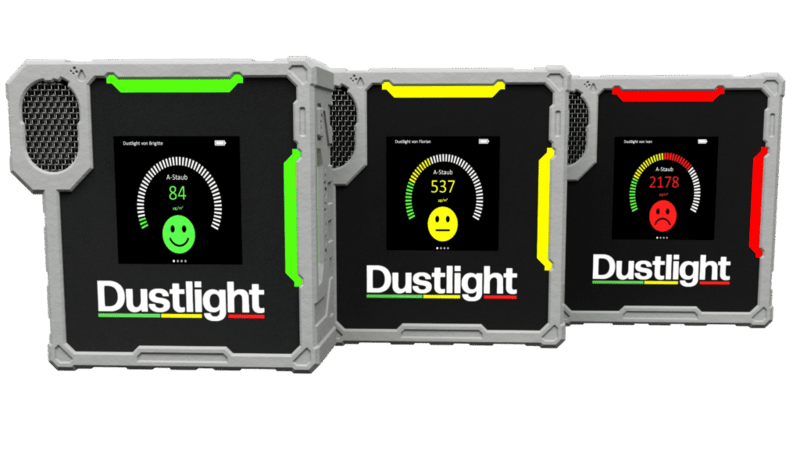 Staubmessgerät Dustlight mit Ampelsystem zur Anzeige der Staubbelastung (grün, gelb, rot) für A-Staub am Arbeitsplatz