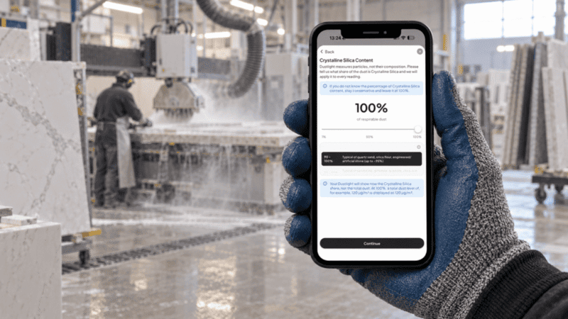 Quartz Content in the Dustlight App When Processing Quartz Materials