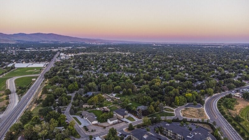 Aerial view of Boise, Idaho at sunset