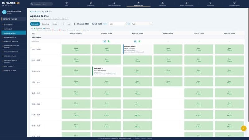 Agenda interventi Impianto360 Software Gestionale per Impiantisti