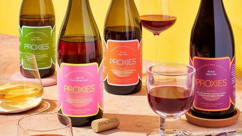 Proxies is a non-alcoholic wine made by layering ingredients like varietal wine grapes, fruits, teas, and more to produce the same structure as wine.
