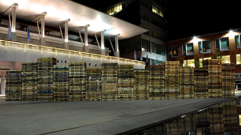 Cultured Pallets KW stenciled recycled wooden pallets approx. 60ft x 5inx 40in, 2011
