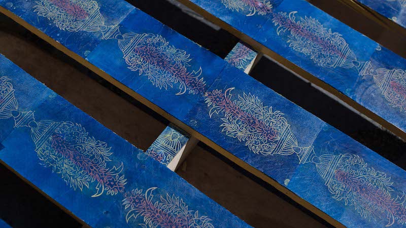 Soheila Esfahani Cultured Pallet Indian Chest at farmhouse II, detail, mixed media on wooden pallet 2018