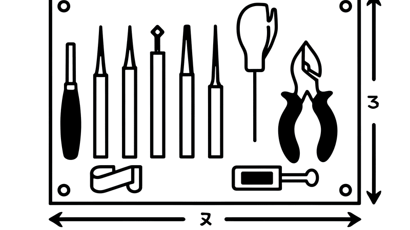 技能試験の基本工具配置図（作業台上での効率的な工具レイアウト）