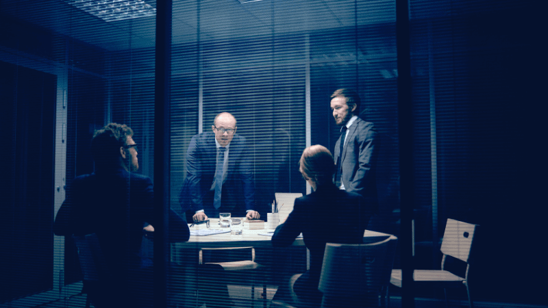 Team meeting for product management project planning