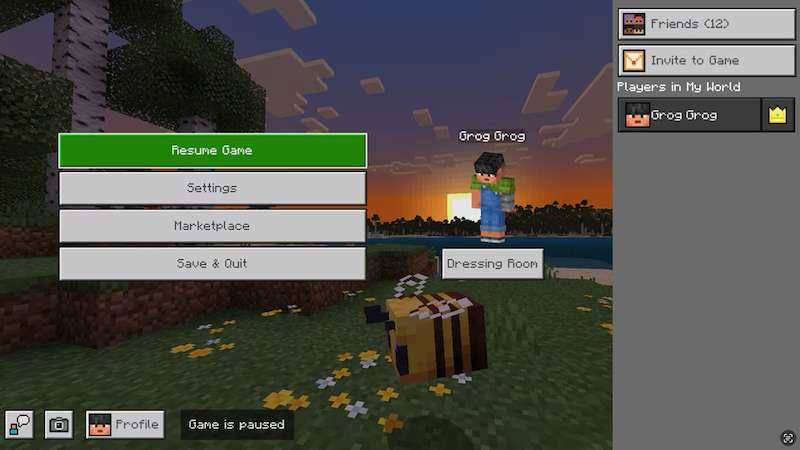 A proper pause screen has landed on the game Minecraft