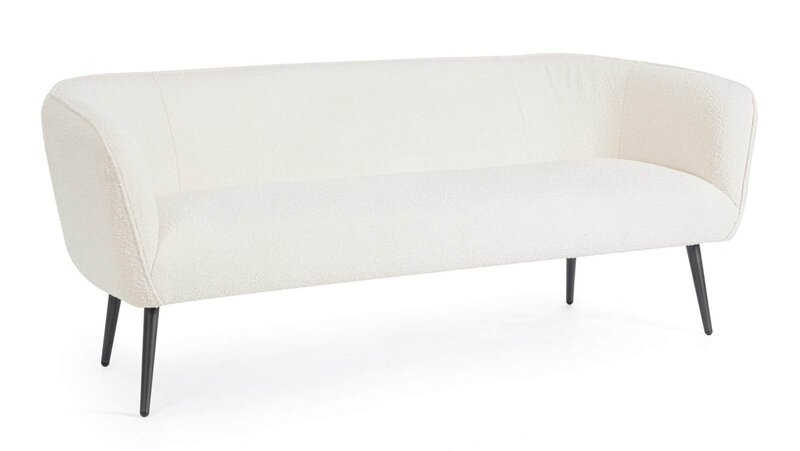 Divano bianco elegante con gambe nere, stile moderno e minimalista. Perfetto per living contemporanei.