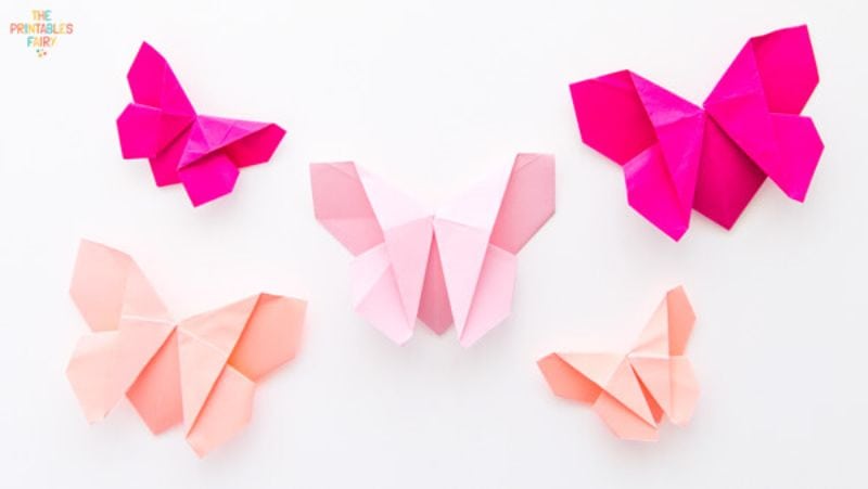 light pink and dark pink origami butterflies