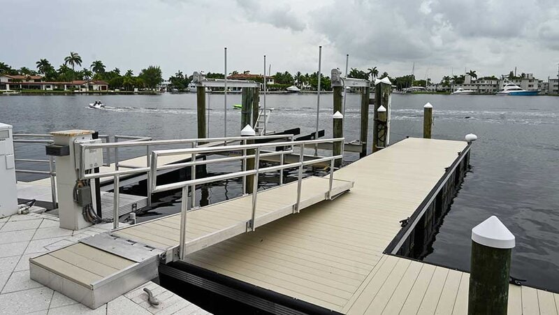 Supreme Marine gangway connecting shore to floating dock marina docks miami
