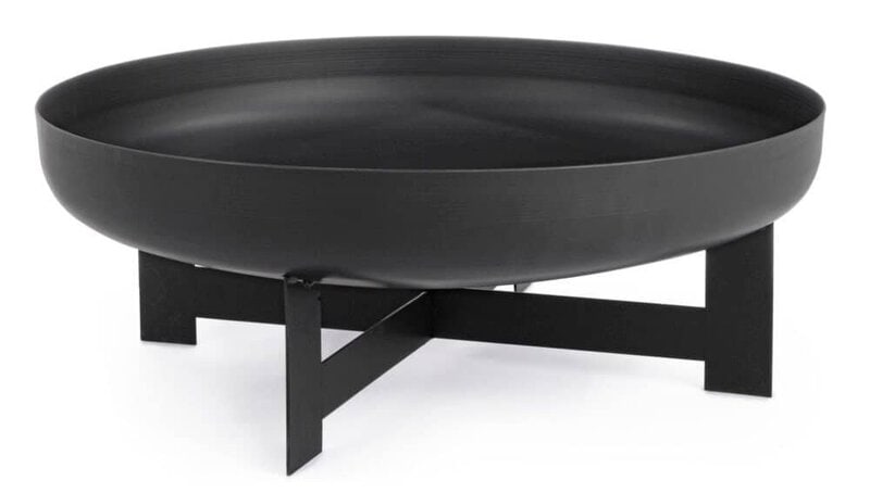 Vassoio nero elegante con base in metallo, perfetto per decorazioni e ospitalità.