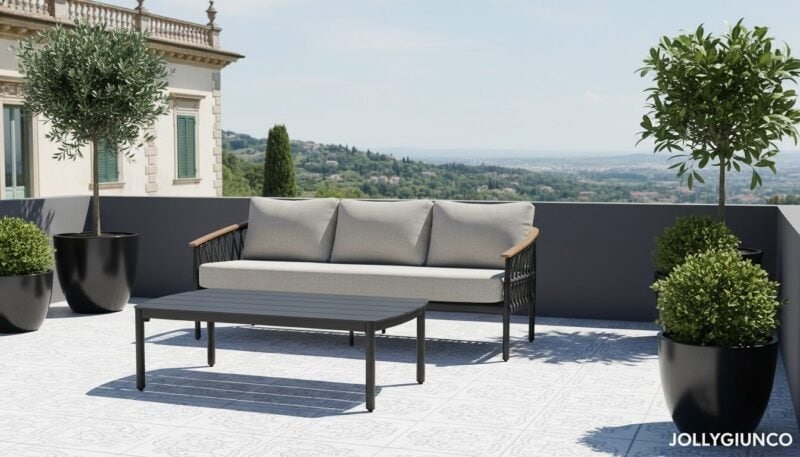 Divano da giardino a 3 posti con cuscini Fenix antracite