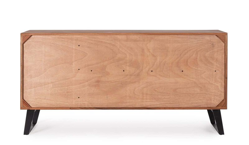 Comò legno naturale con finitura lucida, perfetto per arredamento d'interni contemporaneo.